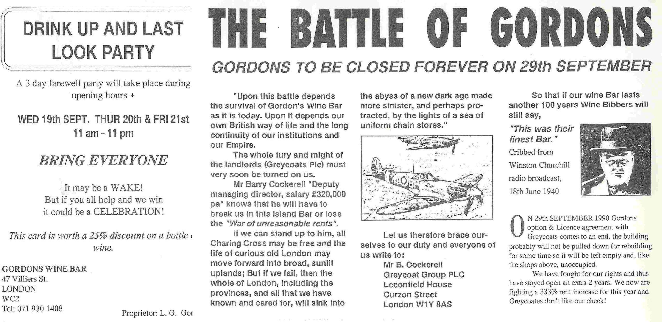 Closure party card from Luis Sept 1990